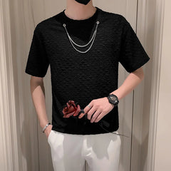 Threebooy Summer Men's Solid Color Round Neck T-shirts Necklace Decorate Bottomed Shirt Short Sleeve Tshirts White/black T Shirts