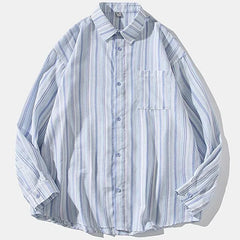 Threebooy 2025 New Japanese Spring Button Down Striped Men Shirts Fashion Casual Couple Shirt Long Sleeved High-Quality Hip-Hop Streetwear