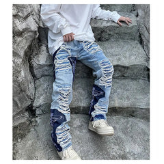 Threebooy Ripped Jeans Baggy Men Print Harajuku Pants Slim Trendyol Men's Fashion Hip Hop Trousers Y2k Man Grunge Streetwear Stacked