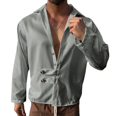 Threebooy   Cross-border Men's Spring and Autumn Men's Long-sleeved Shirt Amazon Casual Loose Lapel Button Cardigan Shirt