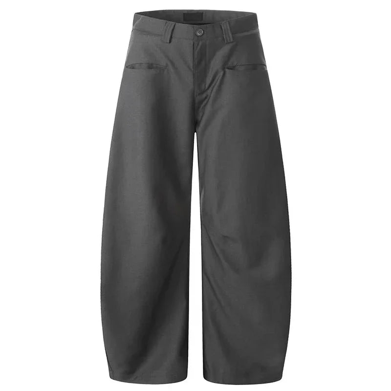 Threebooy Multiple Pockets Curved Knife Man Suit Pants Spring Autumn Metal Zipper Straight Wide Leg Baggy Pants New Y2k Loose Men Trousers