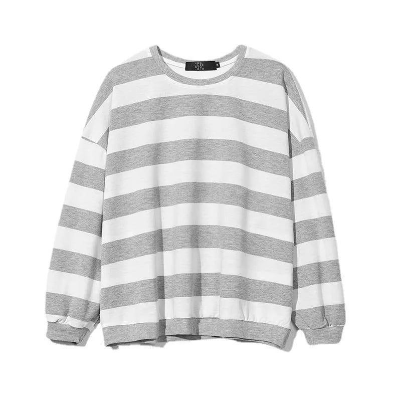 Threebooy Autumn Winter Striped Men's Korean Fashion Hoodies Youth Harajuku Retro Long Sleeve Bottoming Shirt Pullover