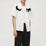 Threebooy Mens Japanese Graffiti Printed Casual Short-Sleeve Shirt 2024 New Genderless Fashion Personality Youth Trend Simple Shirt Unisex