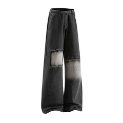 Threebooy  Summer New Men's Ripped Patchwork Jeans Straight American Style Wide-Leg Trousers Handsome Fashion Clothing