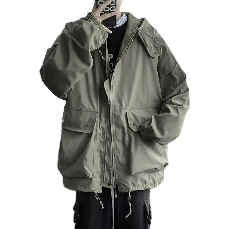 Threebooy Fall Winter Thickened Work Jacket Korean Style Trendy Hooded Jacket Men 2025 New Versatile Loose Fashion Top Aesthetic Urban