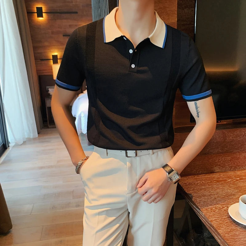 Threebooy Men Short Sleeve Polo Stripe Color Matching Fashion Collocation Cross-border Lapels Men Short Sleeve Polo Shirt Tops S-4XL