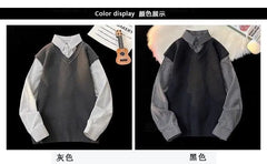 Japanese autumn and winter men and women trendy personalized fake two piece shirt sweater couple loose hip-hop casual top y2k