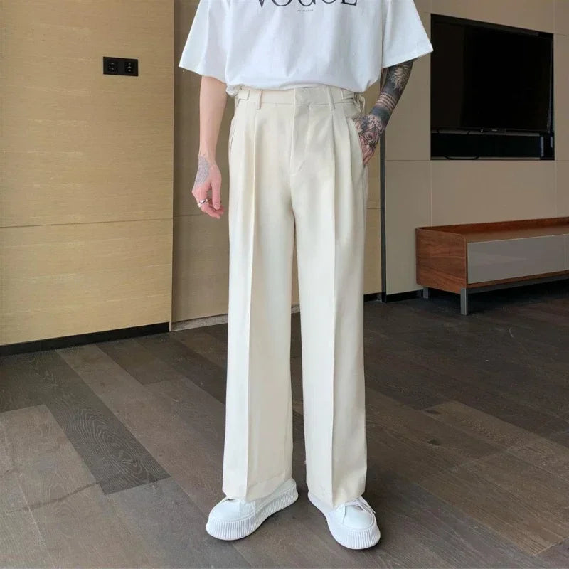Threebooy  Men Suits Pants Wide Leg Black Pleated Baggy Summer 2024 Fashion Stylish Trousers for Men Korean Style Clothes Classic New in Up