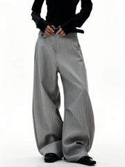 Threebooy  Old Money Striped Suit Pants Men Vintage Baggy Sweatpants Y2k Wide leg Casual Curved Loose Trousers Fashion Work wear