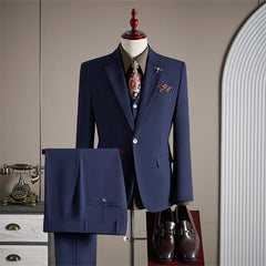 Threebooy  High-quality, fashionable and stylish plus-size men's solid-color suit set, men's three-piece set, one-button casual suit