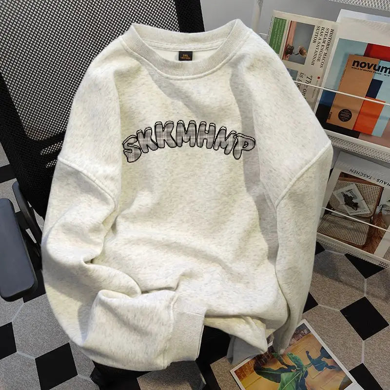 Threebooy American autumn and winter street fashion personalized printed round neck pullover for couples loose retro Harajuku casual top
