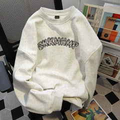 Threebooy American autumn and winter street fashion personalized printed round neck pullover for couples loose retro Harajuku casual top