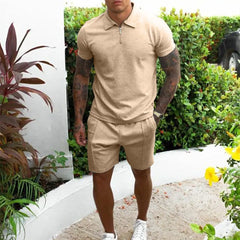 Threebooy  Summer Clothing Men's Luxury Tracksuit Set Casual Short Sleeve Solid Color Polo Shirt+Shorts Streetwear 2 Piece Suit 2024 New