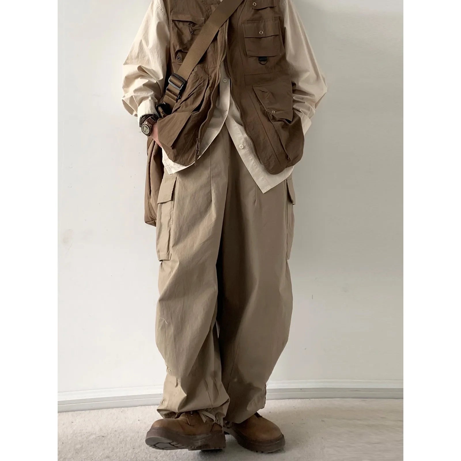 Threebooy Spring Autumn Japan Pants Retro Loose Straight Wide-leg Workwear Men Women Versatile Feet Tied Casual Trendy Trousers Aesthetic