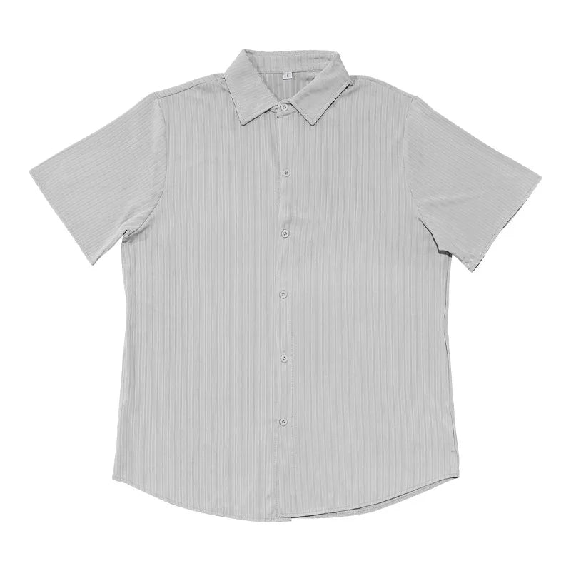 Threebooy  Men's Summer New Patchwork Turndown Collar Button Screw Thread Fashion Solid Color Casual Slim Fit Short Sleeved Shirts