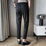 Threebooy Men's Fashion Trend Casual Pants Grey/black Color Ice Silk High Streetwear Formal Trousers Office Business Slim Suit Pants