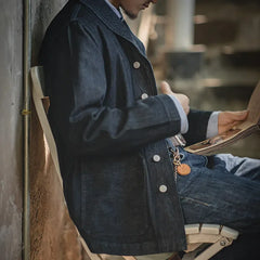 Threebooy Lapel Jeans Jacket 13.5 Oz Multi Pockets Coat Men’s Vintage Deck Workwear Denim Shirts Quality Fashion Clothes For Male