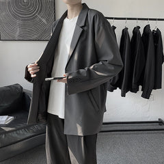 Threebooy Blazers Men Casual Solid Color Loose Long Sleeve Suit Jacket Streetwear for Male Daily Outerwear Autumn Suit's Tops Chic