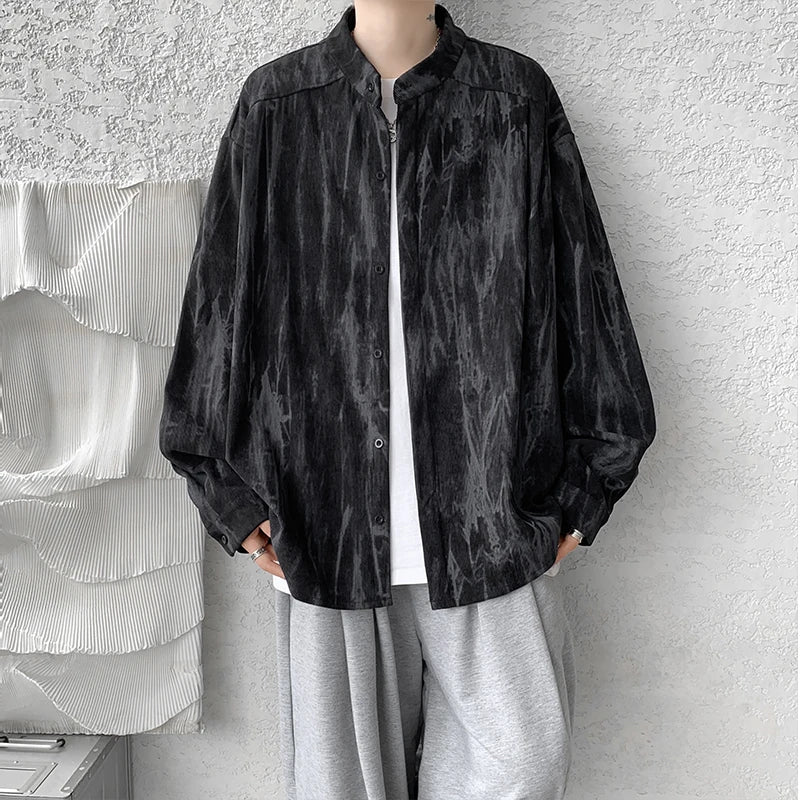 Threebooy Stand Collar Tie-dye Shirt Men Handsome Long Sleeve Men's Clothing Spring Autumn Korean Loose Streetwear Casual Shirts