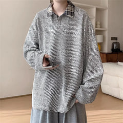 Threebooy  Autumn American Retro Textured Sweatshirts For Man High Street Fashion Long Sleeve Polo T-shirts Casual Y2K Pullover Hoodie