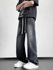 Threebooy Summer Men's Jeans Korean Fashion Lightweight Lyocell Cotton Straight Denim Pants Loose Fit Wide Leg Jeans Trousers