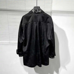 Threebooy Spring Autumn Vintage Patterned Shirt Casual Versatile Long Sleeve Shirt Men's High-end Solid Oversized Design High-end Blouse