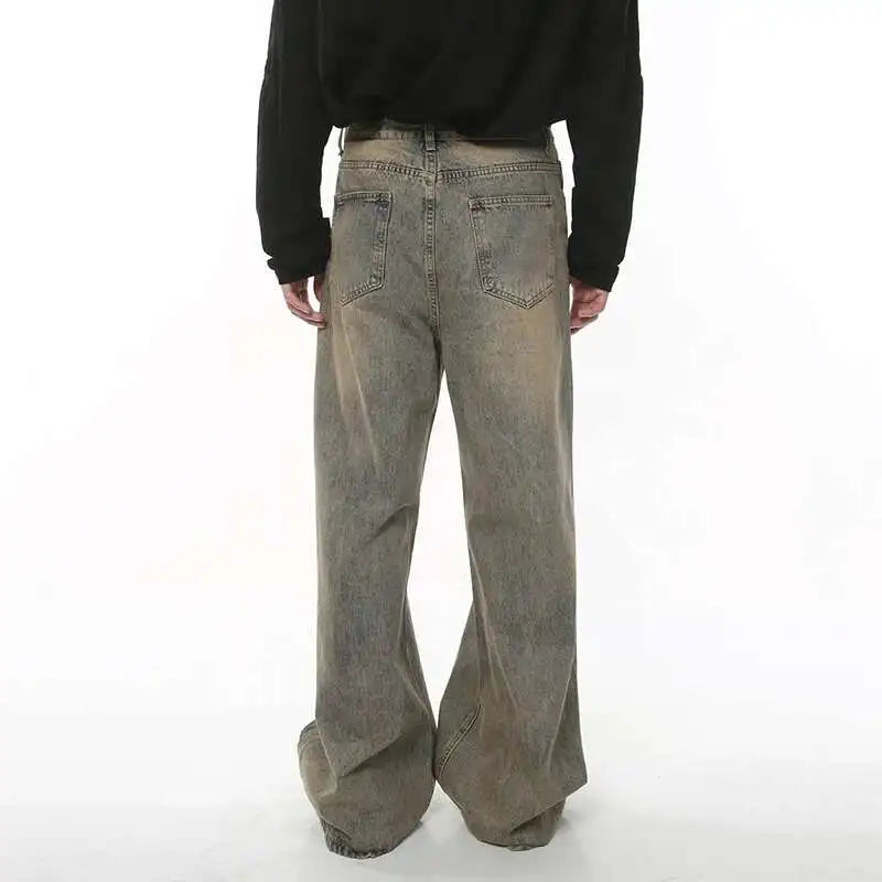 Threebooy  Spring Men's Baggy Jeans Worn Out Loose Wide Leg Denim Pants Chic Distressed Streetwear Vintage Male Trousers