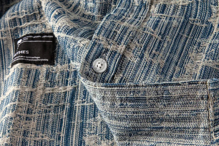 Threebooy Japanese Retro Shirt Washing Old Plaid Work Clothes Denim Shirt Men Women Trendy Loose Casual Long-sleeved Top Urban Chic Blouse