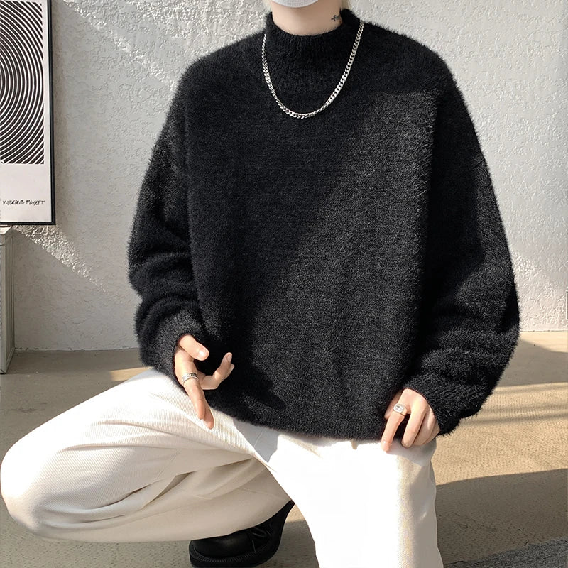 Threebooy New Fashion Men High Quality Knitted Turtleneck Sweater Long Sleeve Pullovers Solid Color Trend Men Clothing Winter Outdoor Tops