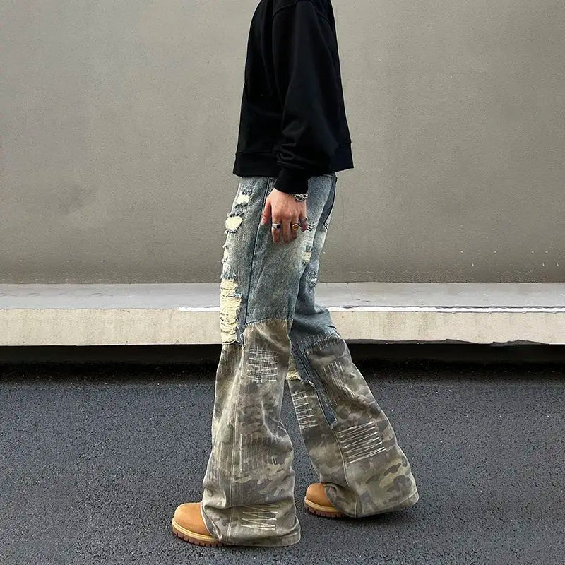 Threebooy American high street men and women trendy washed straight leg jeans for couples loose retro spring and autumn casual pants y2k