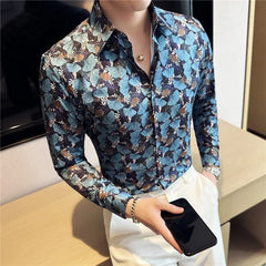 Threebooy Men's Summer High Quality Casual Long Sleeve Shirt/Male slim fit printing Autumn Clothes camisa masculina Shirts S-3XL