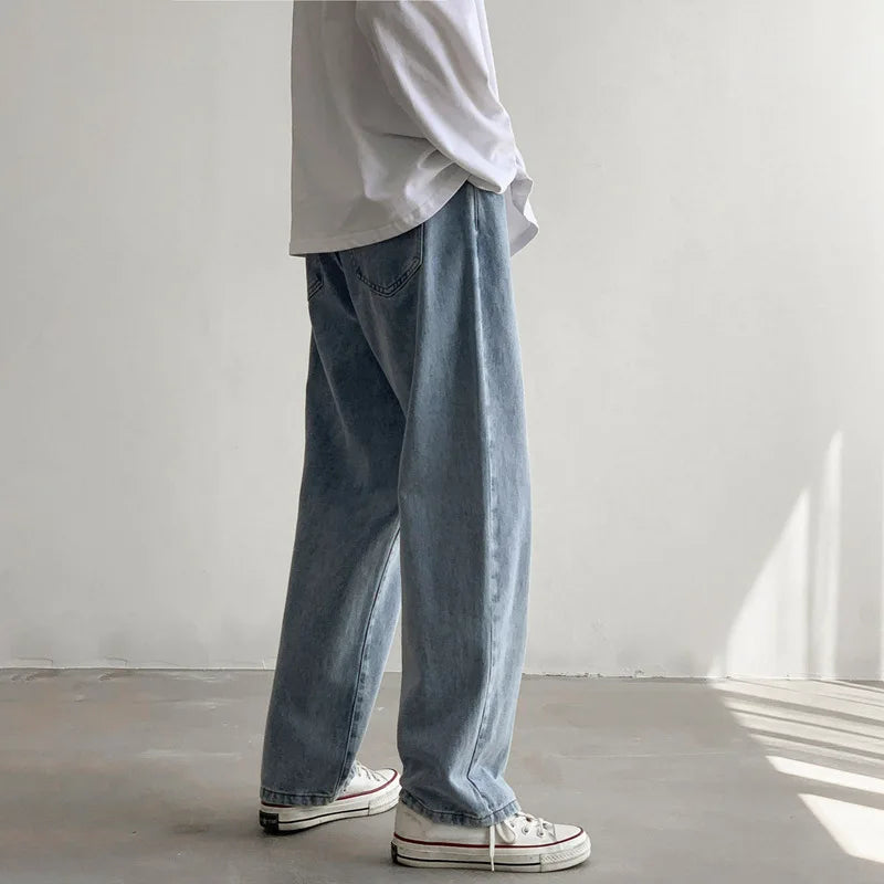Threebooy Autumn Winter New Solid Color Fashion Jeanstrousers Man High Street Casual Zipper Pockets All-match Y2K Straight Pants