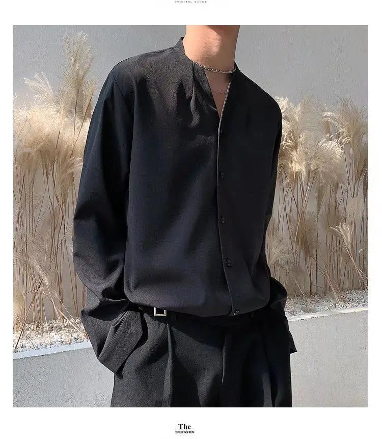 Threebooy 2025 New Retro V-neck Shirt Temperament Solid Color Long-sleeved Drooping White Shirt Korean Loose Trendy Top Aesthetic Chic