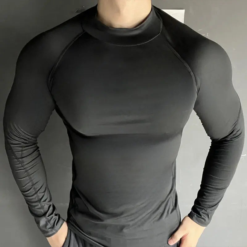 Threebooy  Sports Tights Long-sleeved Running Track Field Basketball Training Wear High-neck Tops Quick-dry Breathable Fitness Clothing