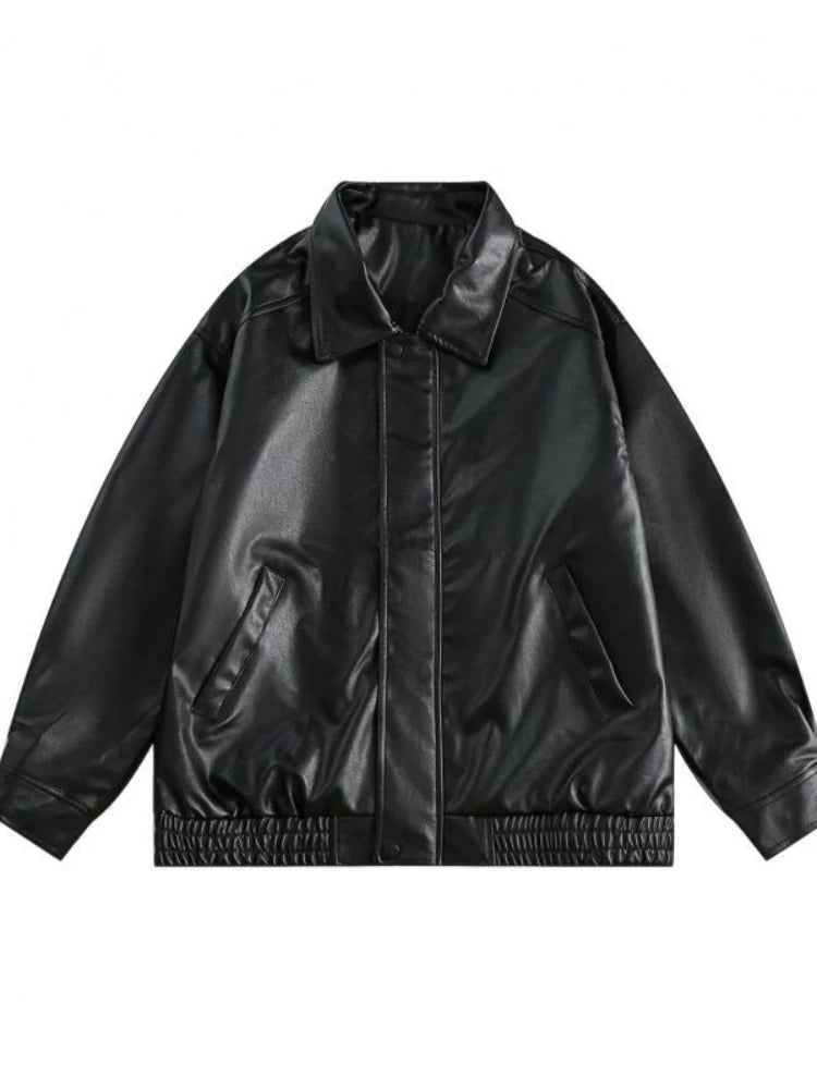 Threebooy Japanese Street Hot Casual Jacket American Fashion Loose Versatile Lazy Style Spring Autumn Leather Jacket Long-sleeved Coat Men