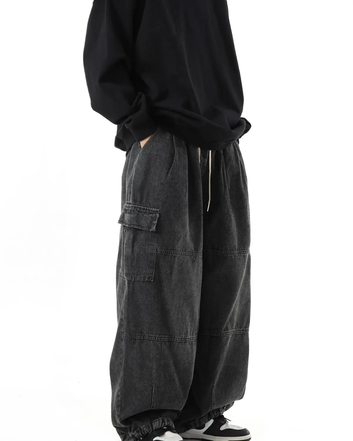 Threebooy Y2k Black Baggy Cargo Jeans Trousers Men Streetwear Casual Hippie Jogging Wide leg Oversize Old Money Vintage Denim Pants