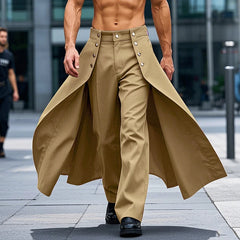 Threebooy  Men Irregular Pants Solid Color Button Joggers Loose Casual Trousers Men Streetwear Fashion Male Long Pants S-5XL