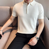 Threebooy  Fashion Slim Fit Men Knit Polo Shirt Short Sleeve Summer Thin Shirts Business T-Shirt Male Polo Shirt High Quality S-3XL