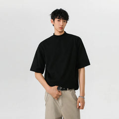 Threebooy Black White Men's T shirt Cotton Short Sleeve Sports GYM Running Fitness T-shirts Tops For Man Mock neck Casual Tshirt