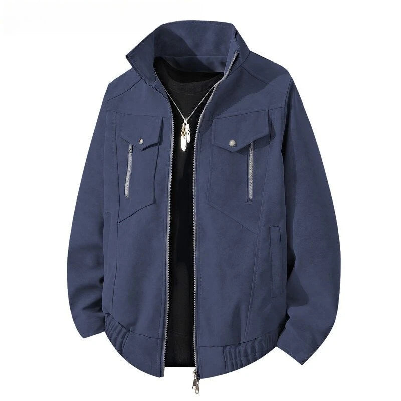 Threebooy Short Spring Stand Collar Loose Sleeve Top American High-end Neutral Versatile PU Leather Jacket Fashion Trendy Design Jacket