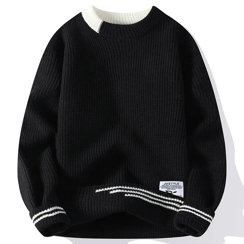 Threebooy Men Retro Color Collision Twist Sweater Loose Fit Round Neck Knit Jumper Pullover Autumn Winter Casual 4 Colors Knitted Sweaters
