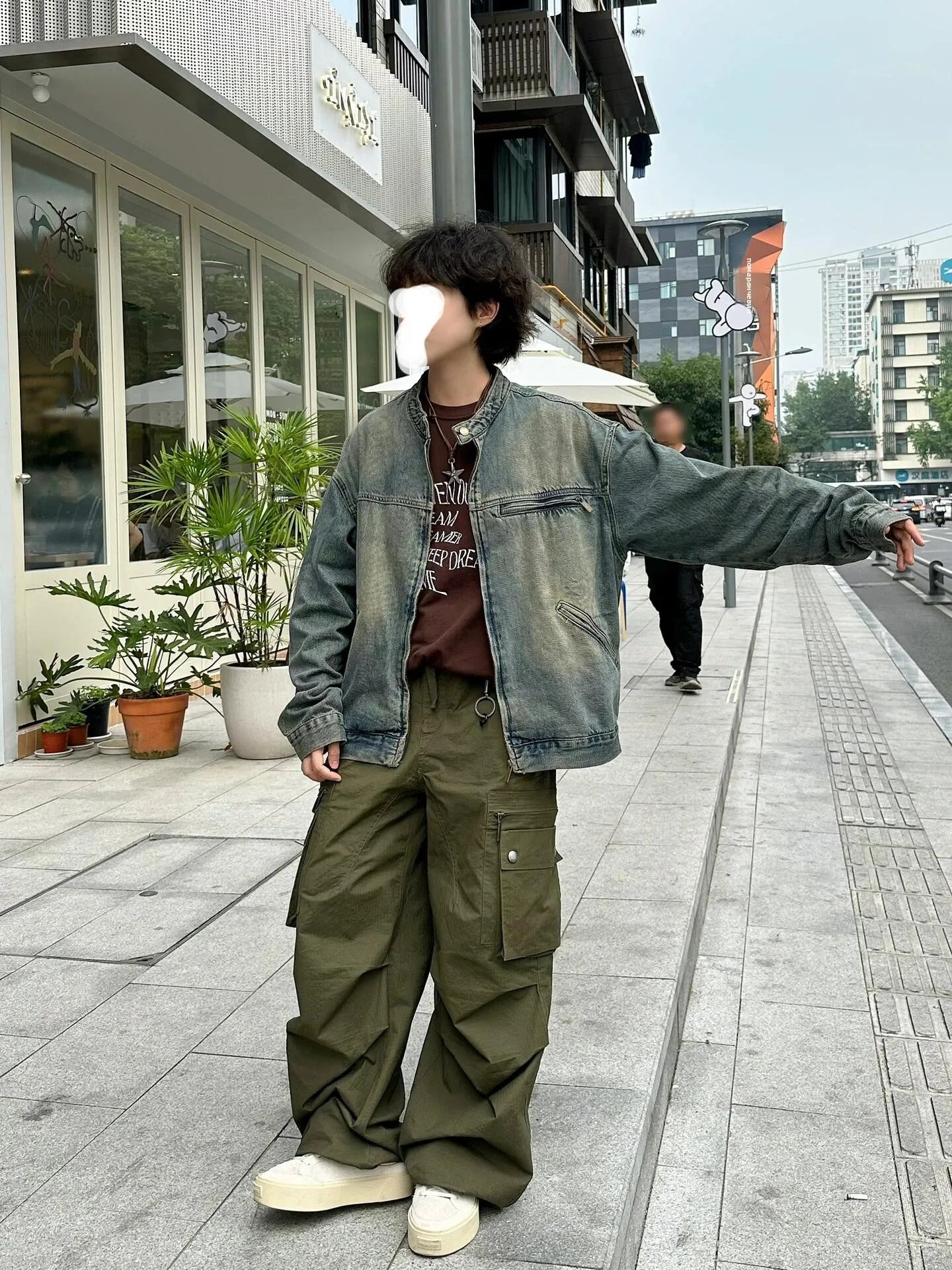 Threebooy Waed adual Denim Jaet Men's Spring Autumn Zipper Cardigan American Retro Jaet Heavy Work Small Stand Collar Jeans Coat