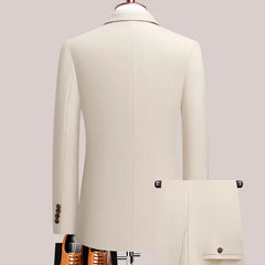 Threebooy  Men's Solid Color Two-Piece Suit Set with Lapel Collar And Double Breasted Buttons Business Casual Four Seasons Wear