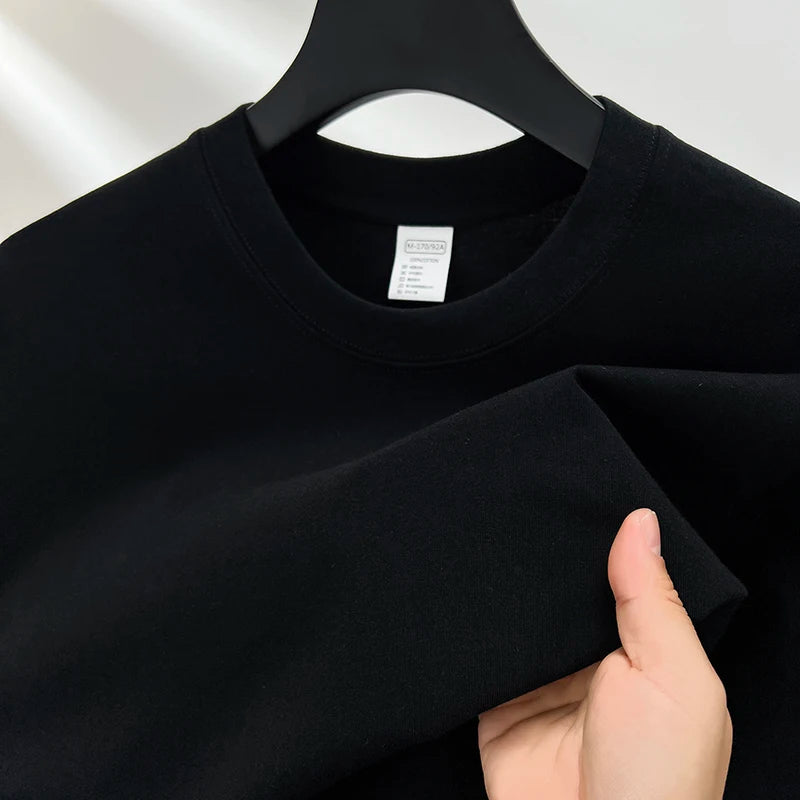 Threebooy  100% pure cotton summer high-end brand men's short sleeve round neck fashionable style half sleeved top breathable T-shirt