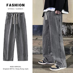 Threebooy New Korean Fashion Loose Jeans Classic Straight Straight Baggy Wide Leg Trousers Street Hip Hop Pants 3XL Black Grey Blue