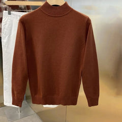 Threebooy  Spring and Autumn Men's Half High Collar Solid Color Pullover Splice Casual Fashion Elegant Commuter Long Sleeve Sweater