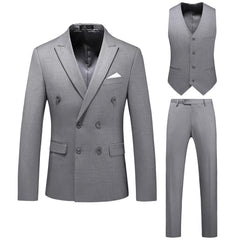 Threebooy (Jackets+Vest+Pants) Double Breasted Tuxedo Suit Men Business Work Wedding Formal Sets Solid Blazers Slim Korean Clothing S-6XL