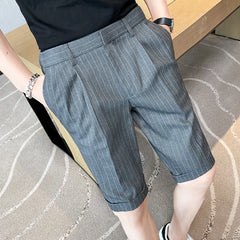 Threebooy Men Fashion Summer Shorts New Slim Fit Striped Mens Shorts Knee Length Gentlemen Business Formal Wear Casual Short Men 36