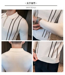 Threebooy Men's Jersey Luxury Polo Neck Zipper Knit Sweater Casual Fashion Solid Color Long Sleeve Pullover Premium Quality Knitwear M-3XL