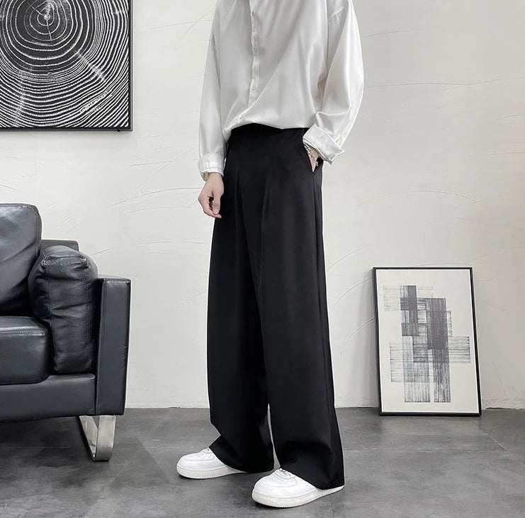 Threebooy Trousers For Men Brown Fluid Draped Baggy Stylish Tailoring Summer 2024 Man Suits Pants Clothing Premium Thin Casual Up